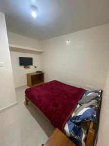 a bedroom with a bed with a red blanket on it at Sky High Villa - Ooty in Ooty