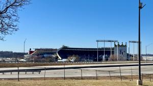 a view of a football stadium from the road at Hotel Lotus Kansas City Stadium in Kansas City
