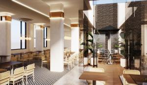 a dining room with tables and chairs and a large window at Brisdale International Kuala Lumpur in Kuala Lumpur