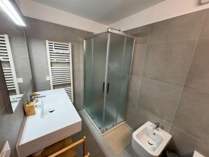 a bathroom with a shower and a sink and a toilet at Tuscany Charme Apartments in Asciano