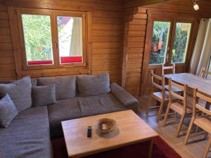a living room with a couch and a table at Blockhaus, Bad Sachsa in Steina