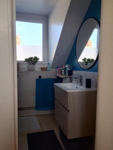 a bathroom with a sink and a mirror at Maison centre-ville et proche du Circuit des 24H in Le Mans