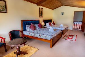a bedroom with two beds and a chair at Glenbourne Bungalow in Galaha Town