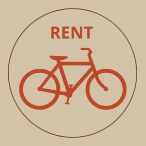 a red bike in a circle with the word rent at Au Coeur d'Acren - proche de Pairi Daiza et Pays des Collines in Lessines