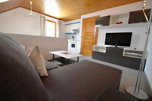 sala de estar con sofá y TV en Appartements Mantinger en Mauterndorf
