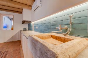 a bathroom with a large stone sink in a room at Flateli Cornellà del Terri in Santa Llogaia del Terri +38 photos