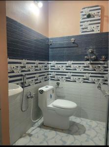 a bathroom with a toilet and a sink at Hotel Lake Heaven in Deorāli