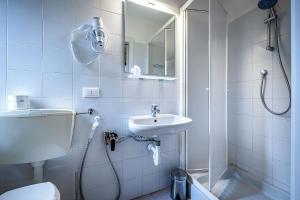 a bathroom with a shower and a toilet and a sink at Locanda il Boschetto in Volterra +14 photos