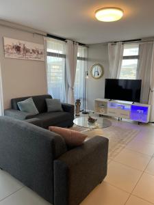 a living room with a couch and a tv at 51 Lazarett Loft & Car Rental in Windhoek