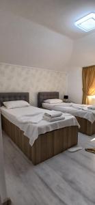 two large beds in a room with at Cazare de Vis 3 stele in Oreavul