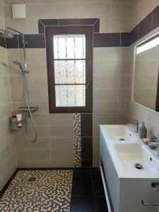 a bathroom with a sink and a window and a shower at L'auberge de Charance in Gap +11 photos