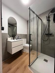 a bathroom with a sink and a mirror at Terrazas de la Catedral III in Castellón de la Plana