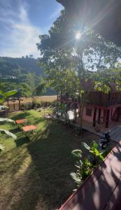a yard with a picnic table and a tree at A Vũ Homestay & Coffee in Kon Cho Dri