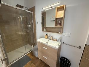 a bathroom with a shower and a sink at L'Etape des Jacquets - Monistrol d'allier in Monistrol-dʼAllier +13 photos