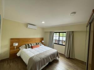 a bedroom with a large bed and a window at El Viejo Albergue in Luján