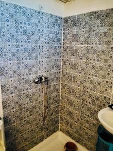 a bathroom with a shower with a toilet and a sink at le Cabanon Beldi in Rabat +35 photos