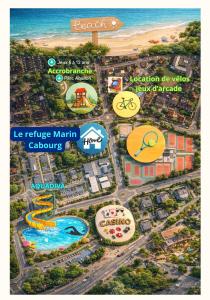 a map of a resort with buildings and a beach at Le refuge Marin - Mer, Piscine, tennis & Loisirs à 2 pas in Cabourg