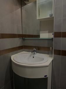 a bathroom with a sink and a mirror at Apartment Rozen in Varna City