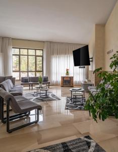 a living room with couches and a flat screen tv at Cipriani Park Hotel in Rivisondoli