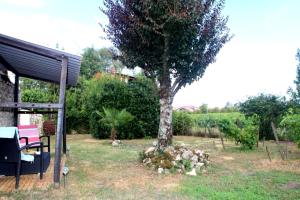a tree in a yard with a gazebo at Au clocher in Saint-Seurin-de-Cadourne