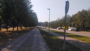 a road with a street sign on the side of it at Sunset Bird Watcher Apartament in Visaginas +3 photos