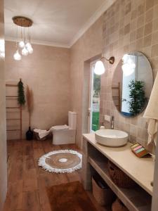 a bathroom with a sink and a toilet and a mirror at Herdade da Cova da Onça in Canha +77 photos