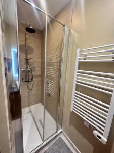 a shower with a glass door in a bathroom at L'annexe du vigneron in Châtillon-sur-Cher