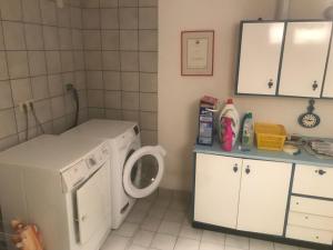 a laundry room with a washing machine and a counter at Ferienhaus Marhardt in Oslip