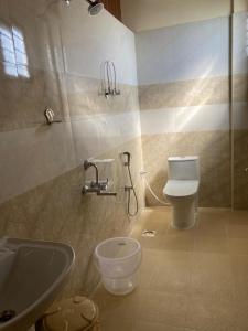 a bathroom with a toilet and a sink at Road Trip Retreat in Belagula