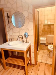 a bathroom with a sink and a toilet at Gasthof Sonne in Schiltach +77 photos