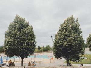 three trees in a park with a swimming pool at Terraza Varellas in Latas