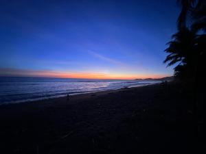 a sunset on a beach with a palm tree at MarLis in Quebrada Seca +5 photos