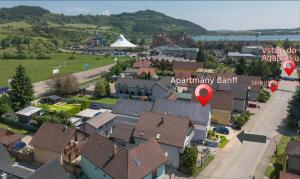 an aerial view of a small town with a city at Apartmány Banff in Bešeňová