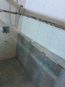 a shower in a bathroom with a tile wall at La Petite Maison Mariano Casa in Limpio