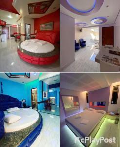 a collage of four pictures of a room with a bed at Cida ou Lara in Aparecida de Goiânia