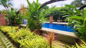 a swimming pool in a garden with plants at 4 BHK villa with private Jacuzzi & Shared pool- Anjuna in Anjuna
