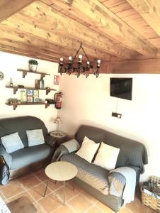 a living room with a couch and a tv at Casa rural Angelita in Cangas de Onís
