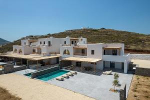 an aerial view of a house with a swimming pool at Aegean Gem Villa in Mármara
