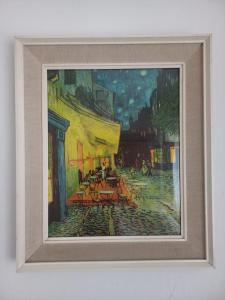 a painting of a street with tables and chairs at Domaćinstvo Simović in Duboko