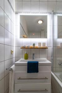 a bathroom with a sink and a mirror at Top möbliertes Apartment im Zentrum in Zwickau
