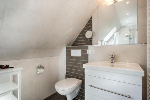 a bathroom with a toilet and a sink at Stine in Prerow +11 photos