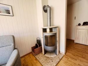 a living room with a fireplace with a tv at Ferienwohnung Westi in Thiessow