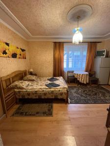 a bedroom with a bed and a window at Річкова Поляна in Polyana +4 photos
