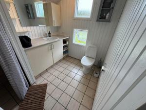 a small bathroom with a toilet and a sink at AE321-Aeroskobing-Borgnaesvej-7 in Ærøskøbing +6 photos