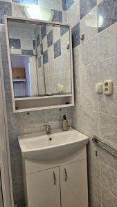 a bathroom with a sink and a mirror at Apartmán Centrum in Komárno