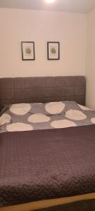 a large bed in a room with two pictures on the wall at Ali app in Travnik