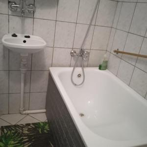 a bathroom with a bath tub and a sink at Gościnne Gniazdo in Będzin