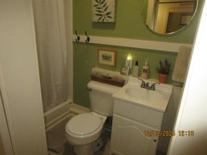 a bathroom with a toilet and a sink at Bunkhouse on Bomoseen in Castleton