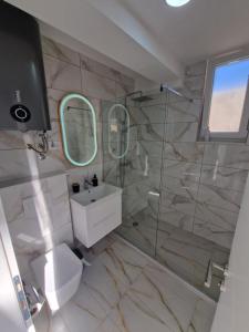 a bathroom with a toilet and a sink and mirrors at Trebisnjica in Trebinje +38 photos