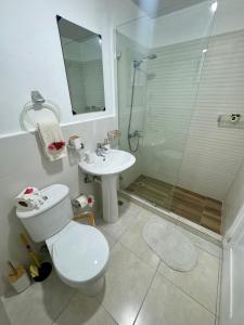 a bathroom with a toilet and a sink and a shower at Estilo y comodidad a pasos de la playa in La Romana +10 photos